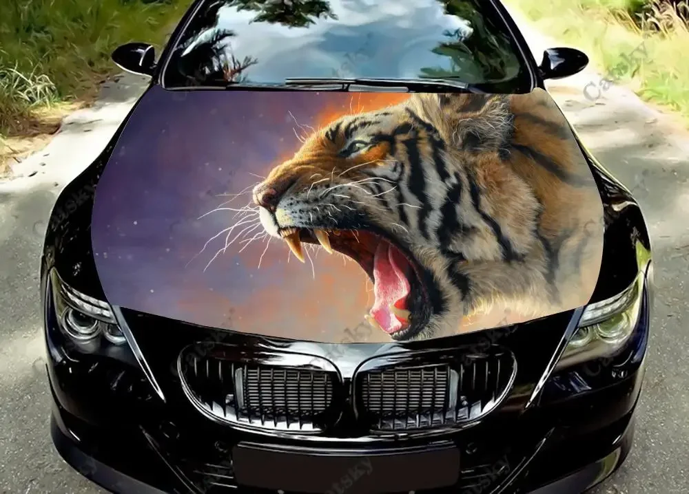 

ferocious tiger Car hood vinyl stickers wrapped film hood decals stickers general car modified hood protection stickers