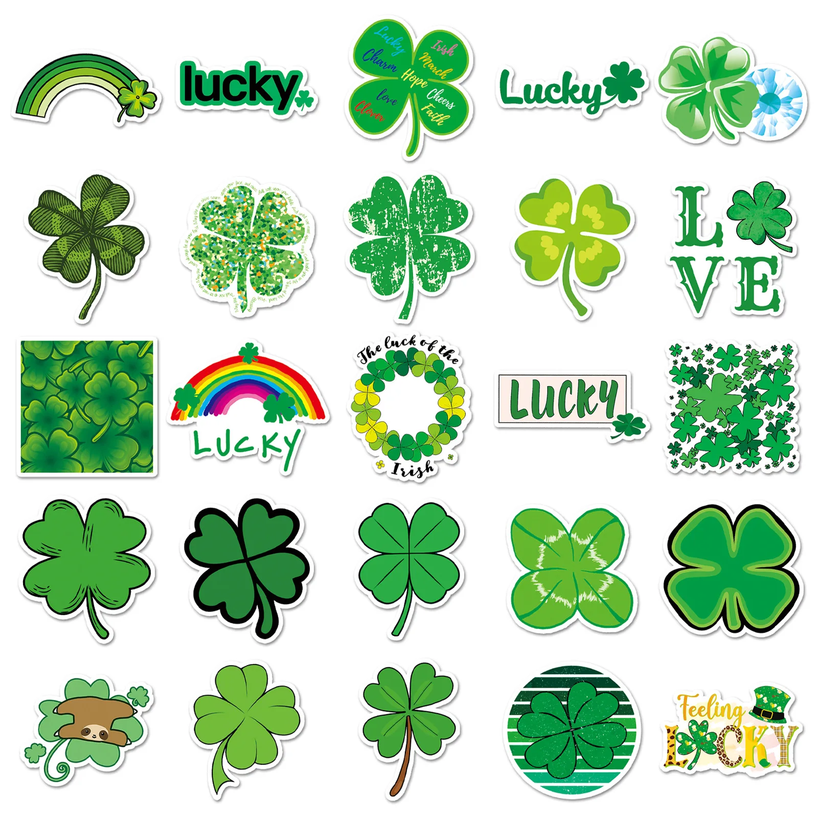 10/50枚入り 四つ葉のクローバー ステッカー 幸運の草 デコレーション 漫画 キッズ おもちゃ カップ ノートパソコン ギター 車 バイク グラフィティ デカール