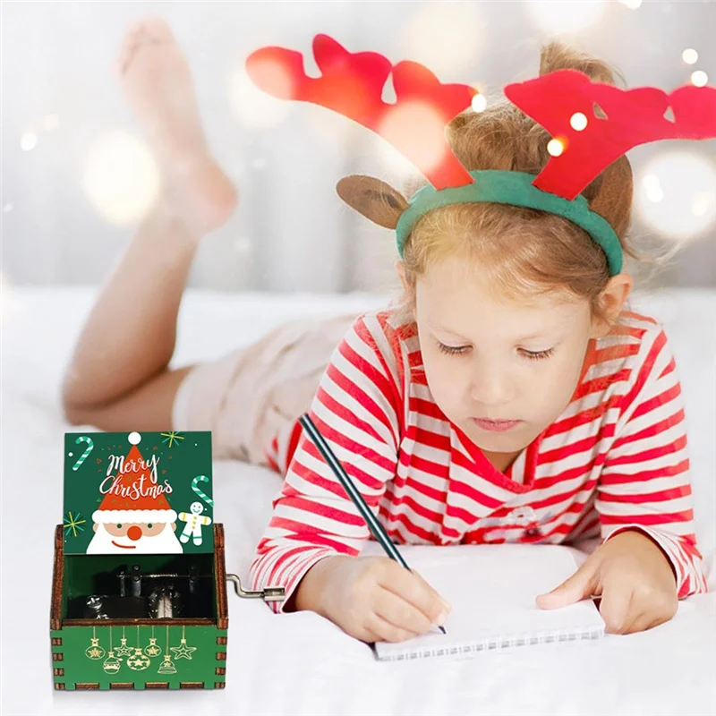 GOOD-Christmas Hand Crank Music Box - Vintage Christmas Music Box, Home Decoration Small Music Box, Family Gift