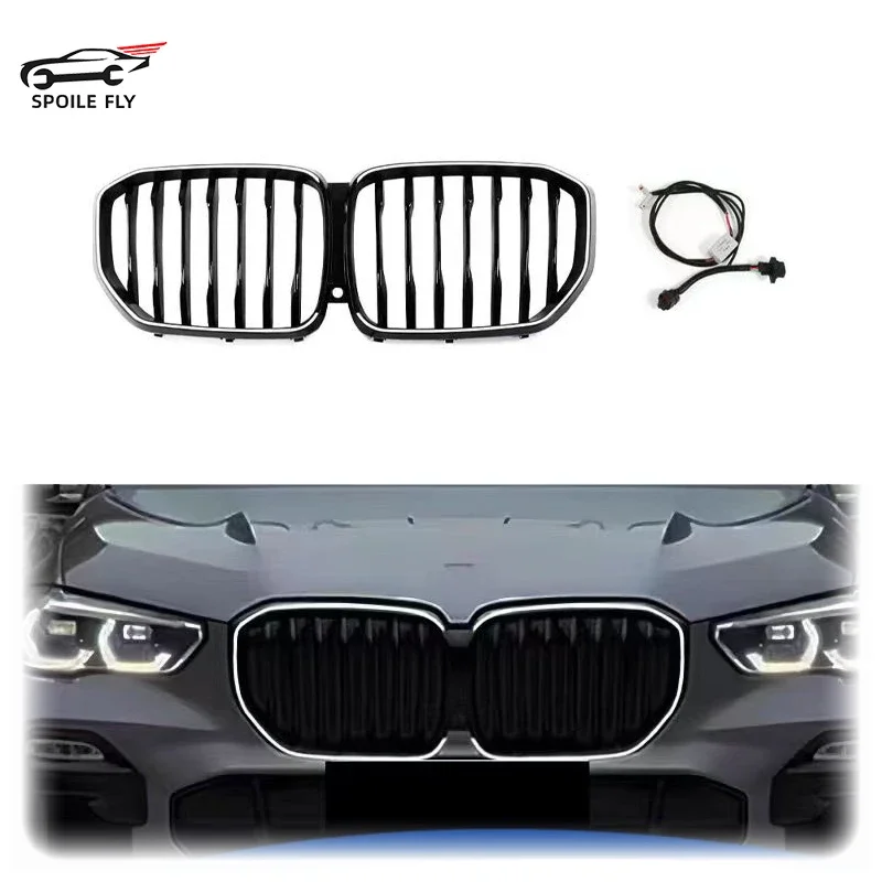 

High Quality Car styling Racing Grill LED single line Glow Gloss Black front bumper grill Accessories For BMW X5 G05 2019-2022