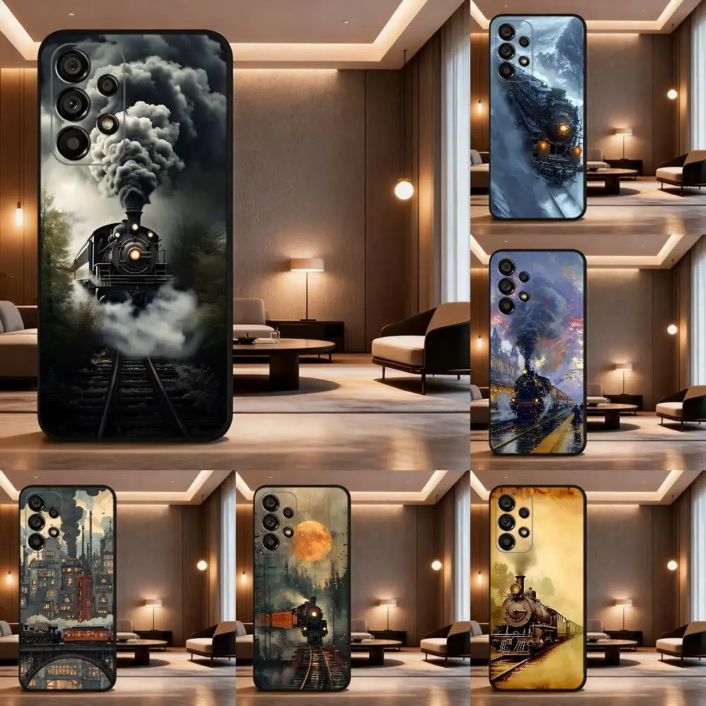 

Classic Steam Train Railway Phone Case For Samsung Galaxy A73,31,32,72,41,53,52,71,22,5G,Note,J7,8,9 Soft Black Cover