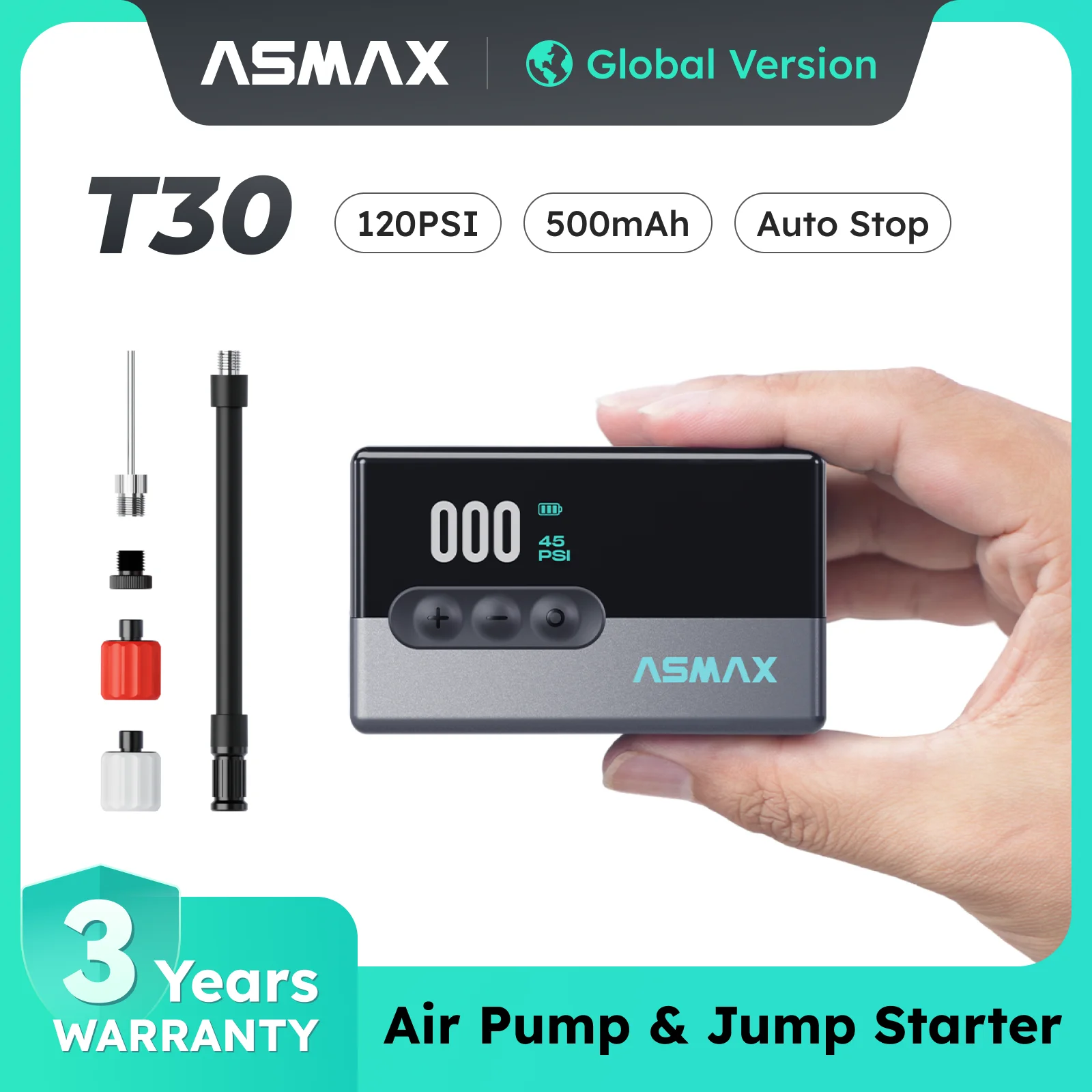 

ASMAX T30 Мини-воздушный насос 120PSI Портативный надувной электрический насос 500 мАч для велосипедного аккумулятора с быстрой зарядкой экрана