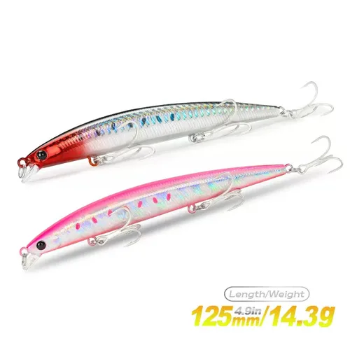 Imagen 1 del producto TSURINOYA 125F señuelo de pesca flotante de pececillo delgado de fundición Ultra larga DW72 125mm 14,3g 10-60cm cebos duros de agua salada de rango poco profundo