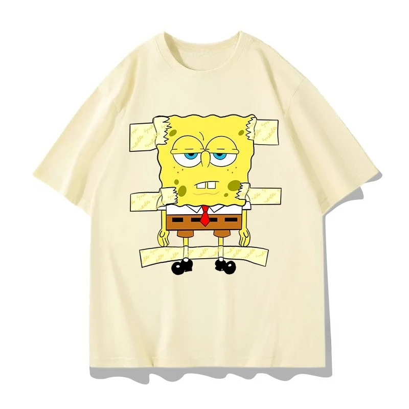 

SpongeBob SquarePants Short-sleeved T-shirt Summer 2025 New Couple Loose Clothes Cotton Designer Fashion Trend Printing Top