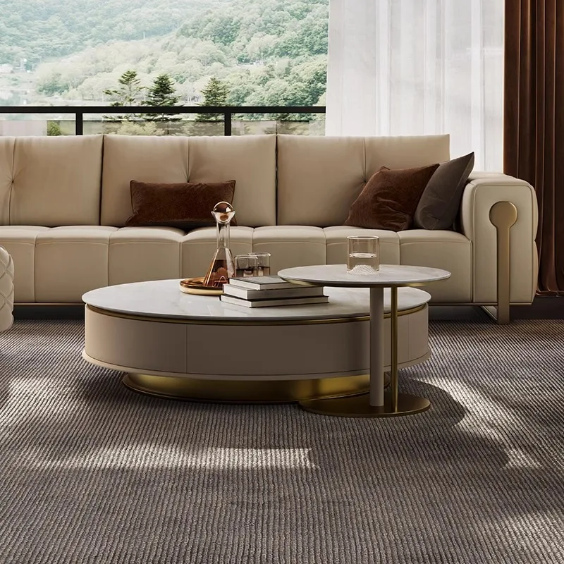 

Stone Italian-style Light Luxury Round Tables of Various Sizes, Modern Simple Small Apartments Side Living Room Coffee Tables