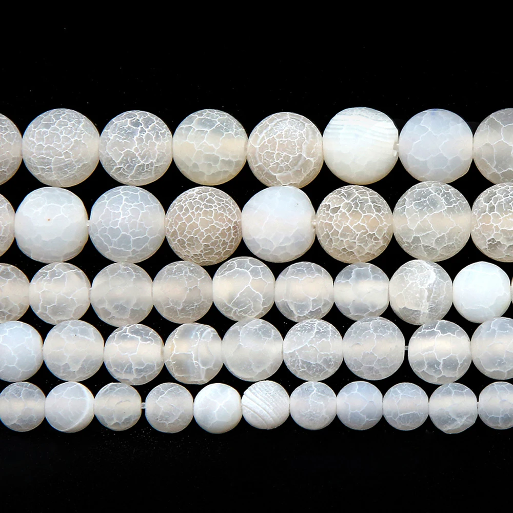 Natural Stone Frost Crab White Agate Round Loose Beads 4 6 8 10 12MM Pick Size For Jewelry Making