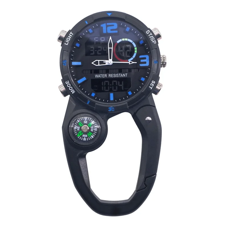 Unisex Sports Quartz Watch Analog Digital Dual Time Zone Outdoor Backpacker Stopwatch Alarm Timer Clip for Men And Women