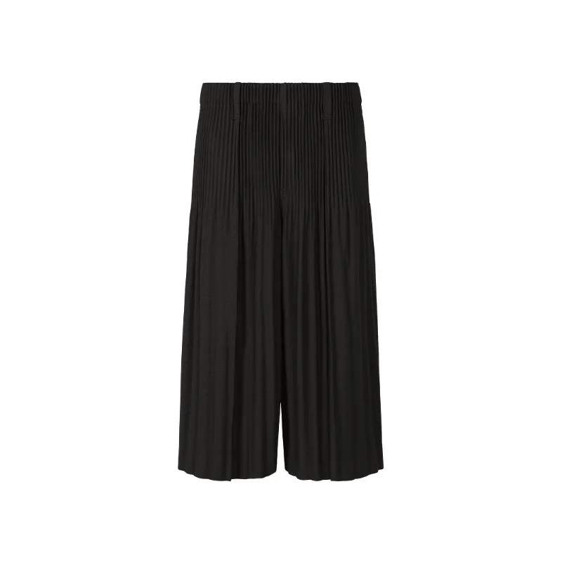 Pakaian Pria Berlipat Miyake Celana Potong Kaki Lebar Longgar Celana Panjang Tujuh Titik Potongan Lurus Pakaian Jalanan Ringan Musim Panas