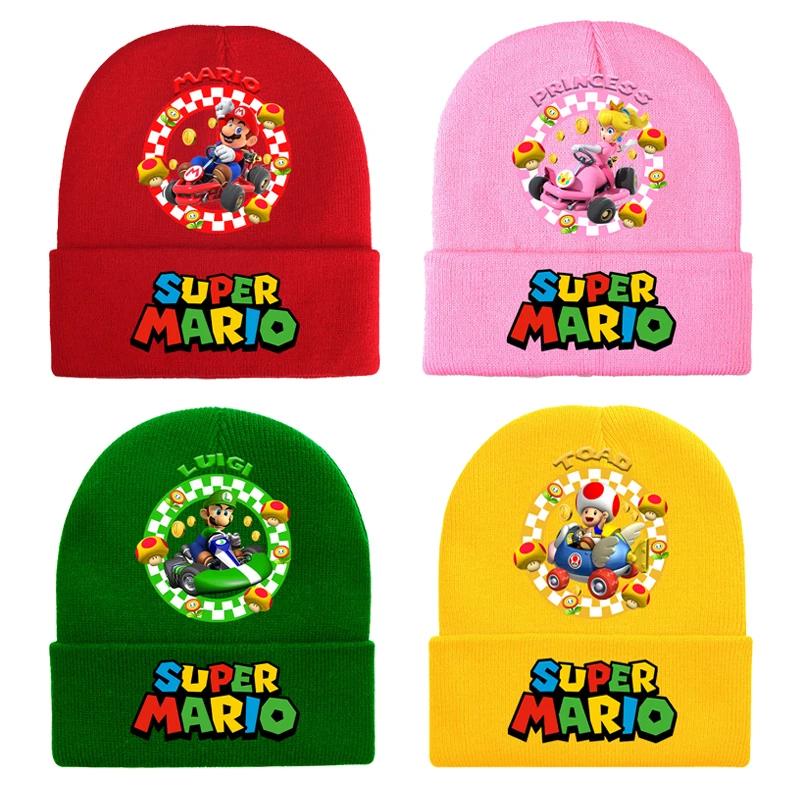 슈퍼 마리오 어린이 니트 모자, 게임 테마 인쇄 양모 모자, 소년 소녀 겨울 캐주얼 따뜻한 모자, 야외 라이딩 액세서리 선물