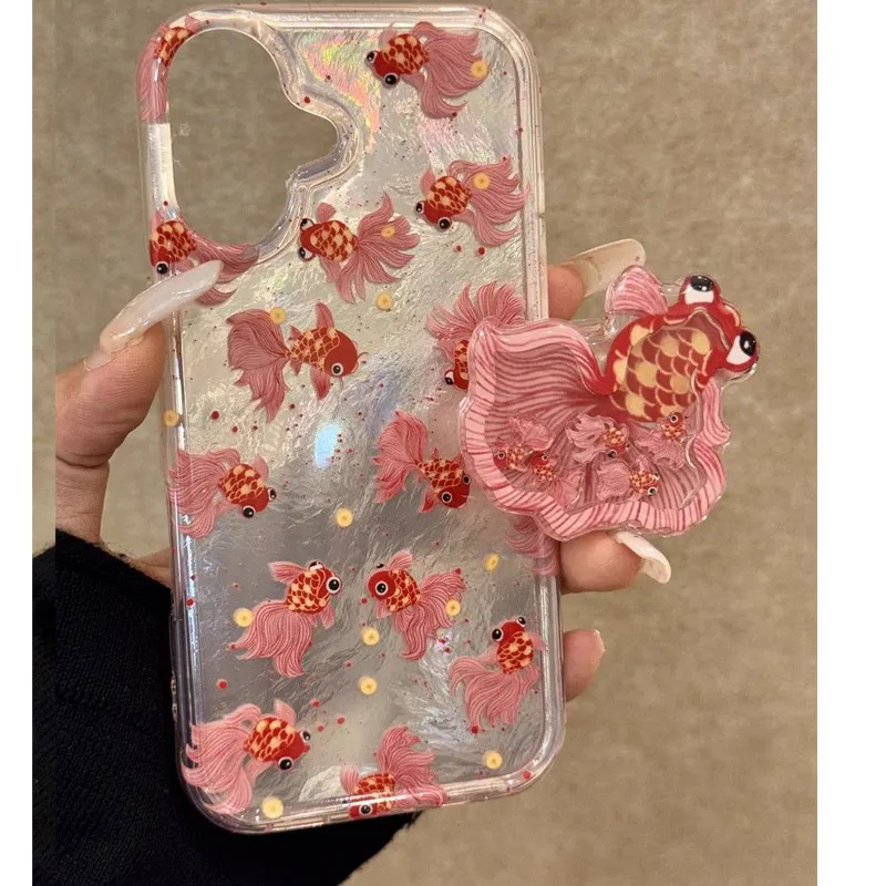 New Year\'s Celebration Koi Pendant Stand Anti Drop Phone Case for iPhone 16promax 15pro 12 13 14 11 Soft Protective Back Cover