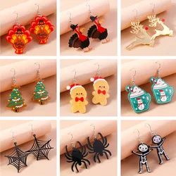 Cute Animal Bird Spider Drop Earrings for Women Christmas Tree Snowman Pendants Dangle Hooks Earrings Girls Party Jewelry Gifts