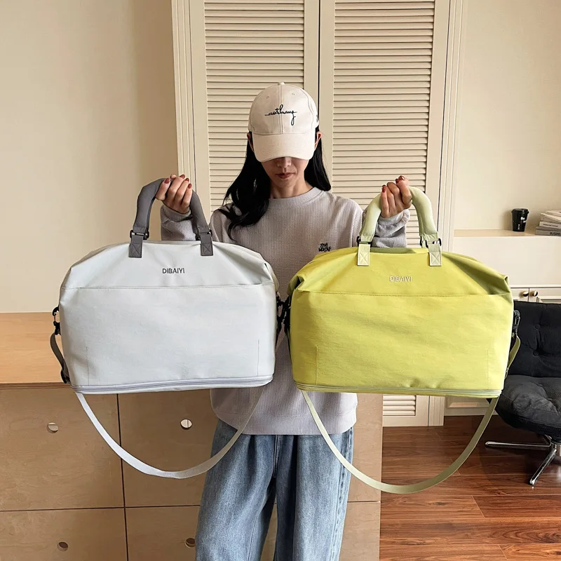 

Canvas sports bag 2025 new large capacity fitness bags dry wet separation expandable handbag short distance travel tote women's