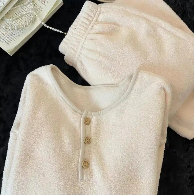 

Korean Version Girl's Pajamas Homewear Coral Fleece Thicken Keep Warm Autumn Winter Women's Loungewear Nightgown Two-Piece Set