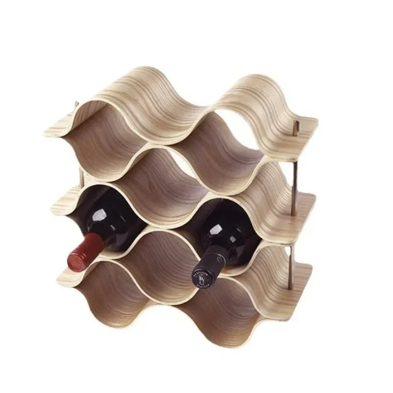 Solid Wood Wavy Wine Rack Detachable Restaurant Bar Nordic Wine Rack Kitchen Dining Decor Accessories Creative Luxury Holders