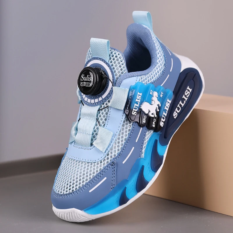 

Children's Sports Shoes New Mesh Breathable Rotating Buckle Running Shoes Popular Casual Non Slip Walking Shoes for 7to13 Kids