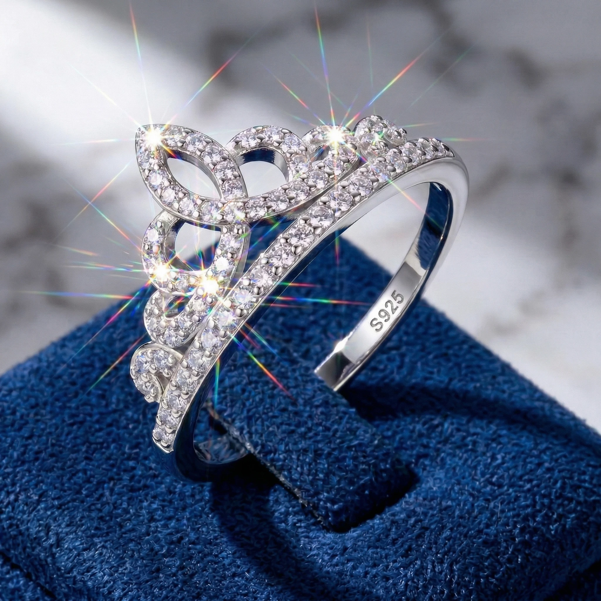 

Moissanite Ring, 925 Sterling Silver, D Color VVS1, Full Pave Openwork, Light Luxury Daily, Women's, Pass Diamond Tester