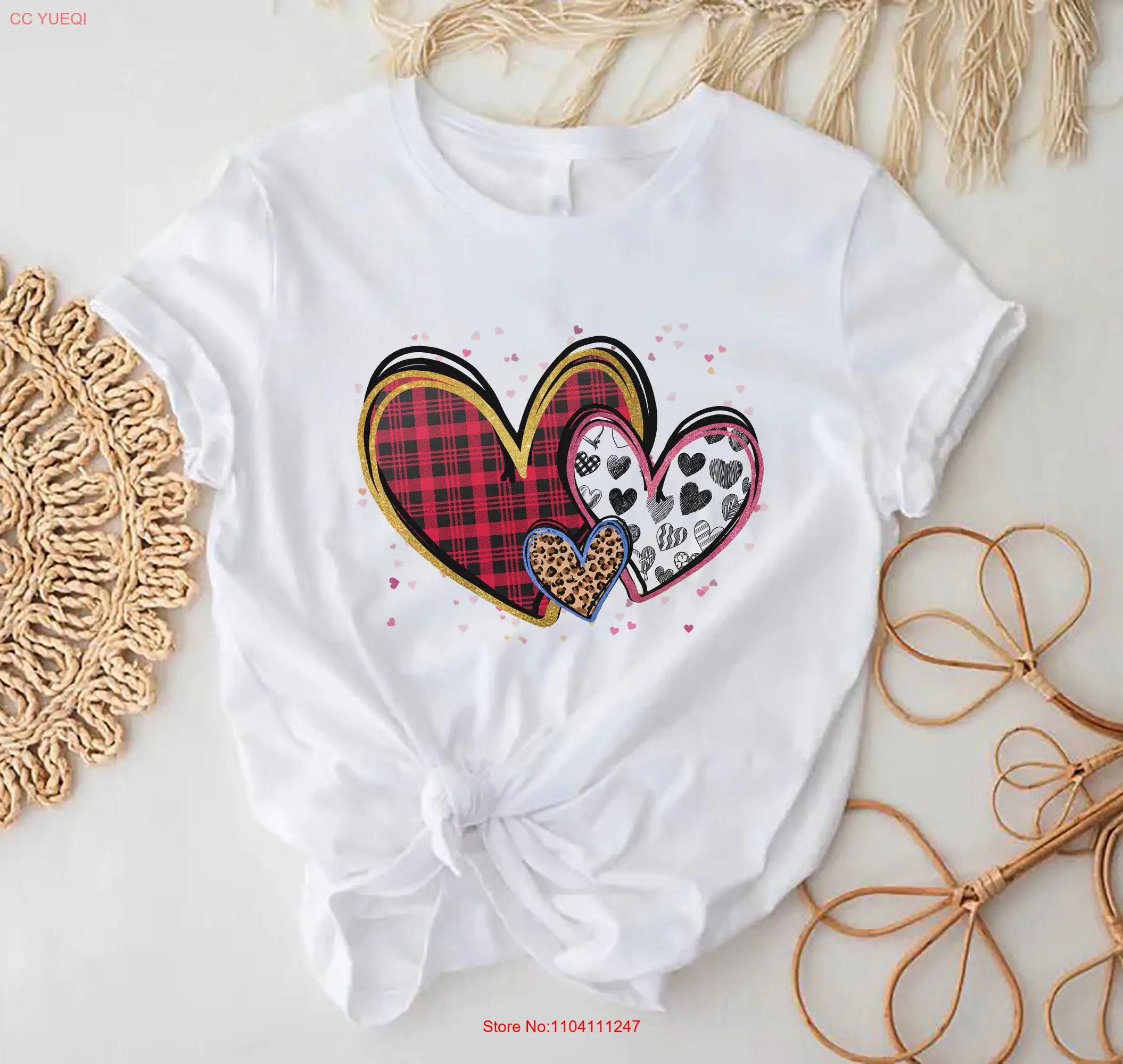Valentine's Day Heart SweaT T Shirt Leopard Love Valentines For Womens Happy long or short sleeves