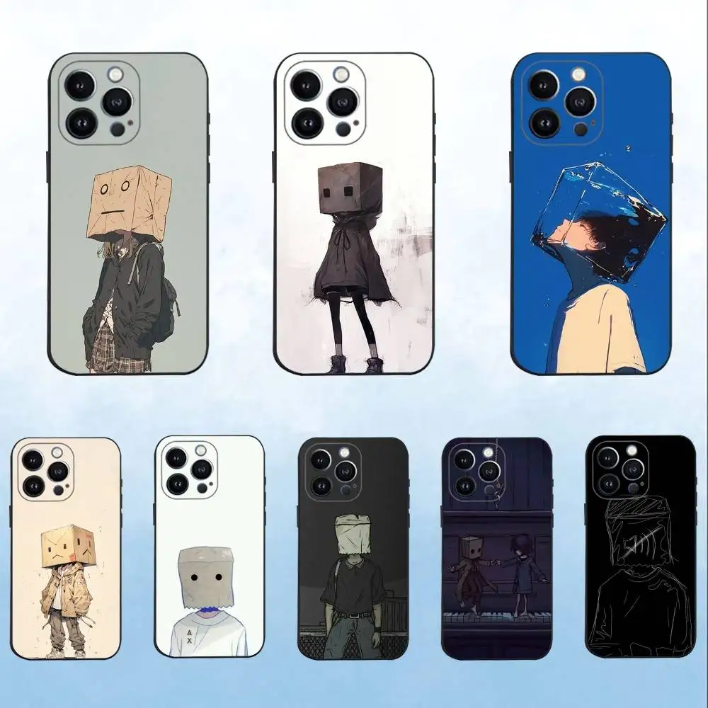 

Square Box Headgear Phone Case For iPhone 16,15,14,13,12,11 Plus,Pro Max,XS,X,XR,SE,Mini,8,7,Soft Silicone Black Cover
