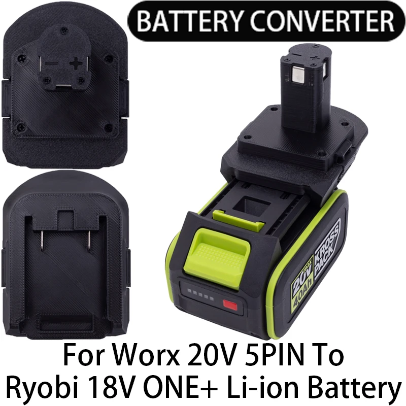 Battery Adapter/Converter for Ryobi 18V ONE+ Li-ion Tools to Worx 20V 5PIN Li-ion Battery Adapter Power Tool Accessories