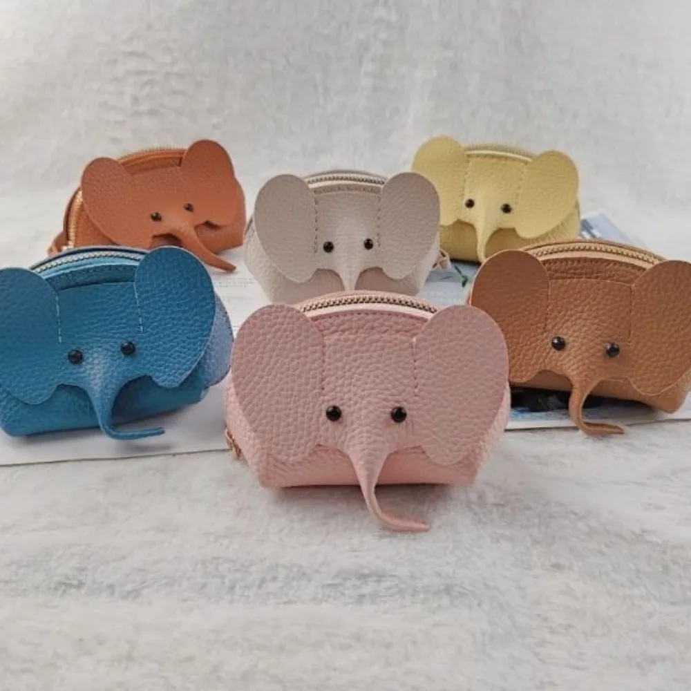 Versatile PU Elephant Bag Hasp Zipper Clutch Solid Color Bag Pendant with Loose Change Storage Vintage Coin Purse Home