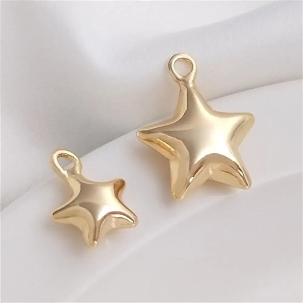 14K Gold-plated Three-dimensional Five-pointed Star Pendant Handmade Diy Bracelet Necklace Jewelry Pendant Hand-made Accessories