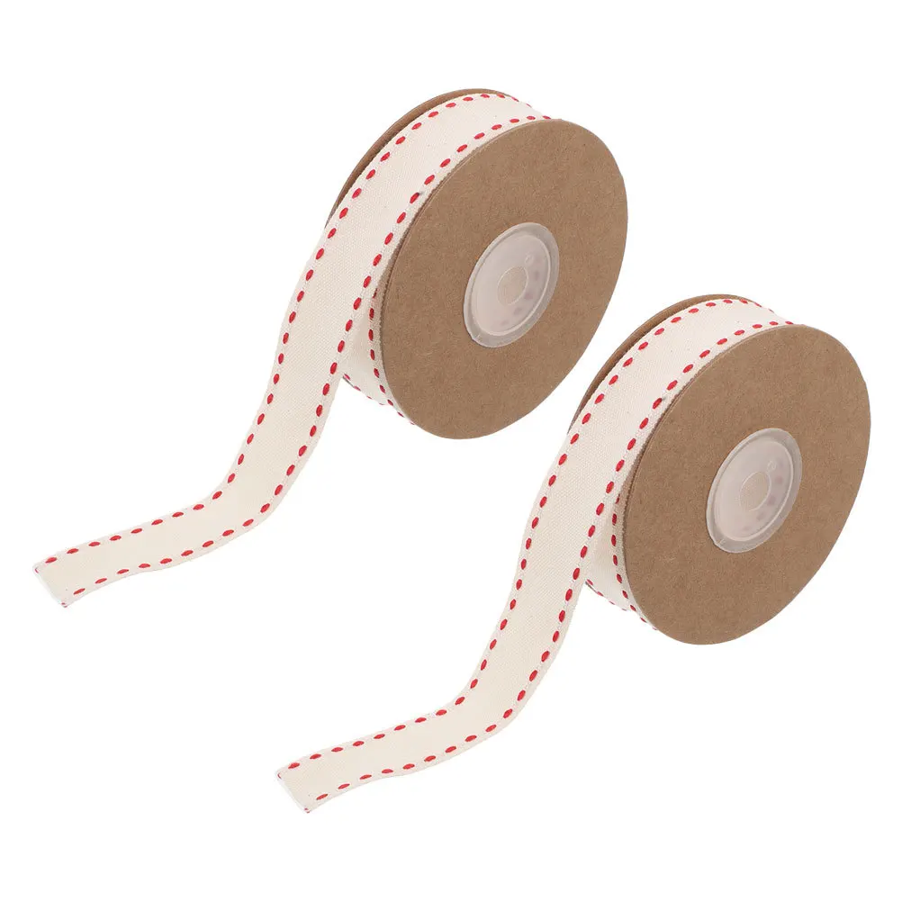 

2Pcs Thick Cotton Ribbon 10 Yards 2Cm Dotted Stitched Design for DIY Craft Present Wrapping Bow Making Hair Accessories