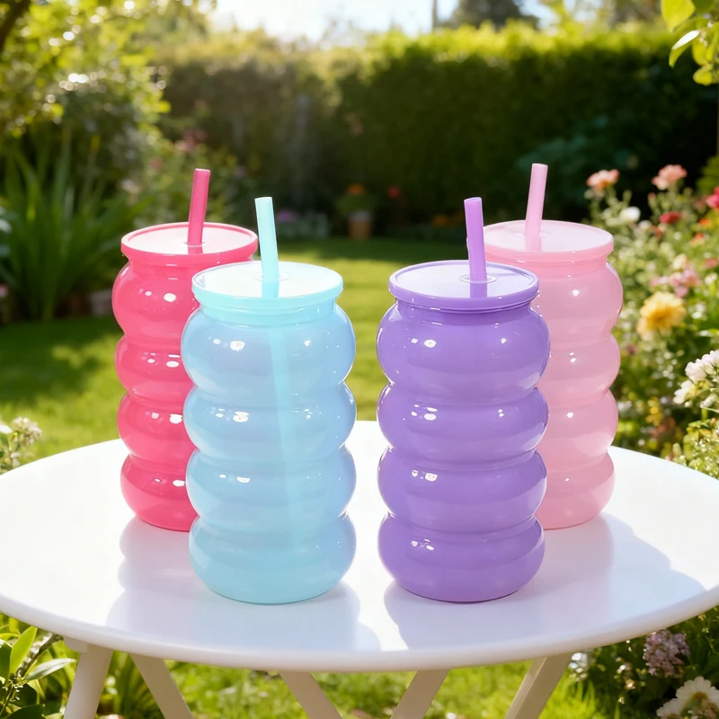 12 قطعة كوب بلاستيكي ملون بجدار واحد سعة 16 أونصة مع غطاء بلاستيكي وقش للفينيل UV DTF Hu