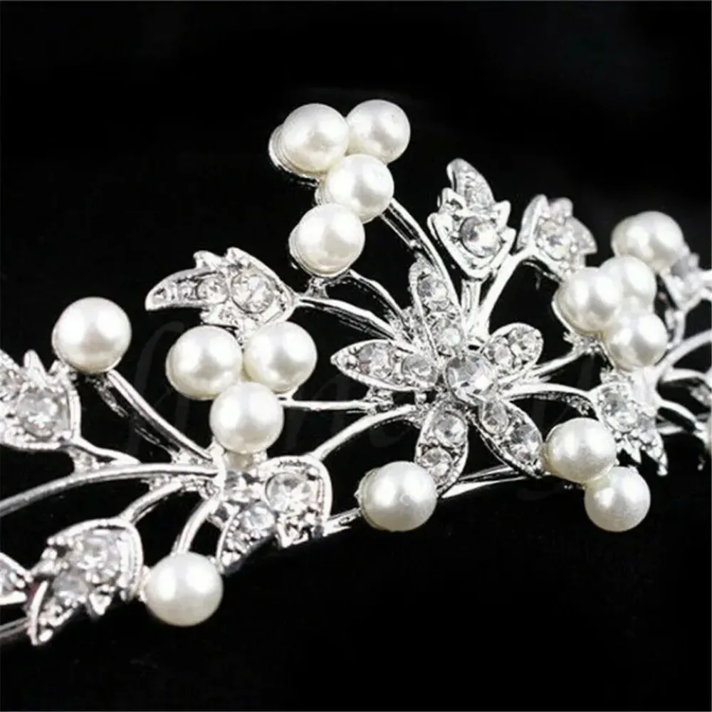 Bride Pearl Crown Headband Diamond Hair Accessories Alloy Rhinestone Princess Wedding Headband Bridal Headpieces Bride Crowns image 2