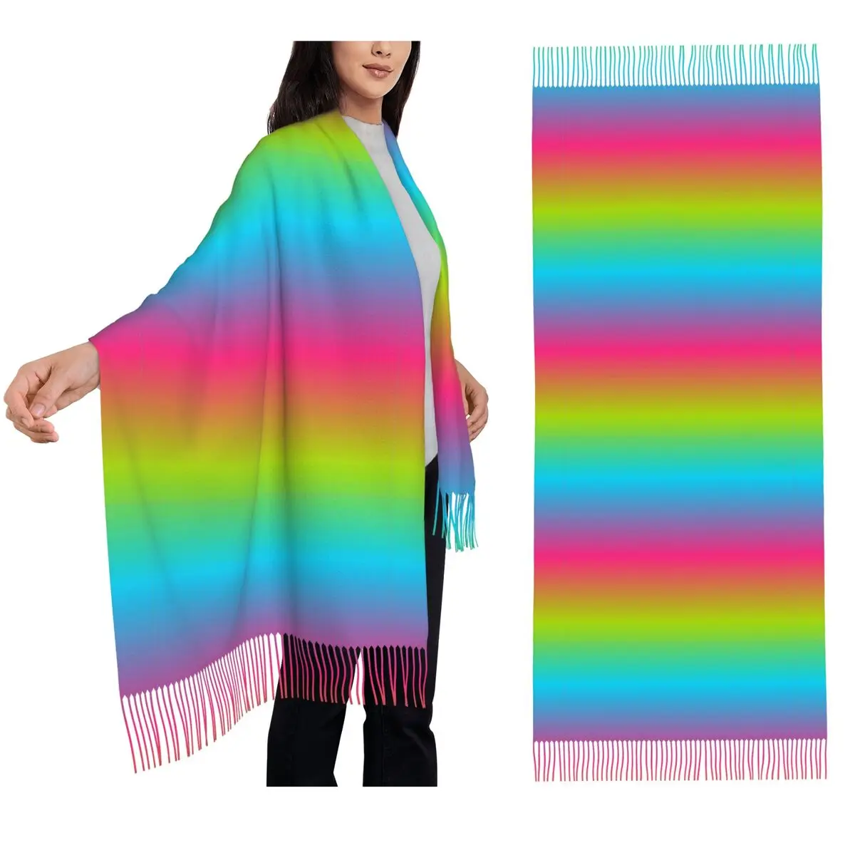 

Разноцветный шарф с эффектом омбре, шарфы с кисточками для женщин, мягкие теплые шали и накидки, длинная осенне-зимняя шаль
