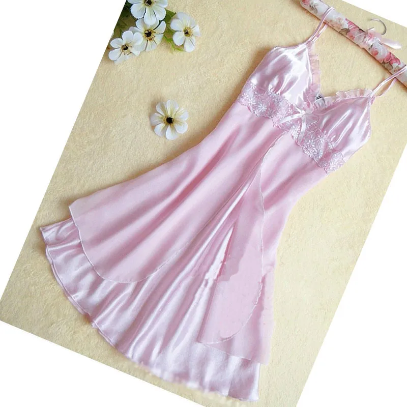 2024 New Women Sexy Silk Satin Night Gown Sleeveless Nightdress Lace Sleep Dress V-neck Nighties Night Shirt Sleepwear Nightwear