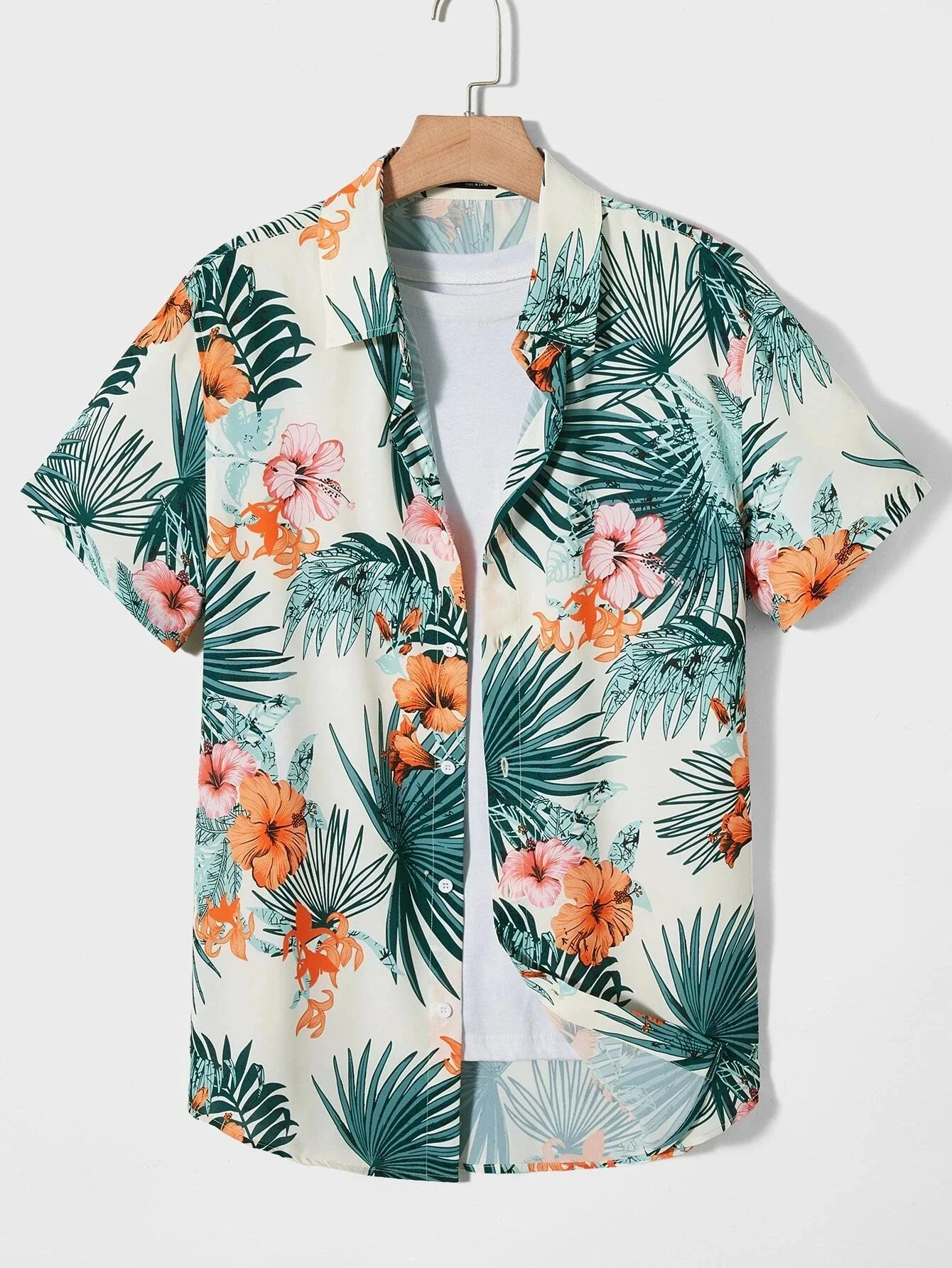 

Men's and Women's Short-sleeved Shirts, Hawaiian Plant Prints, Lapels, Shirts, Button-down Shirts, Fashionable Shirts