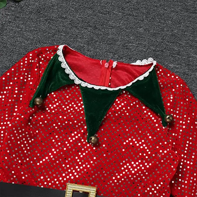 Costume da elfo di natale per bambini Costume da aiutante di babbo natale vestito da elfo con paillettes Set natale bambini Costume da elfo con paillettes vacanze di natale