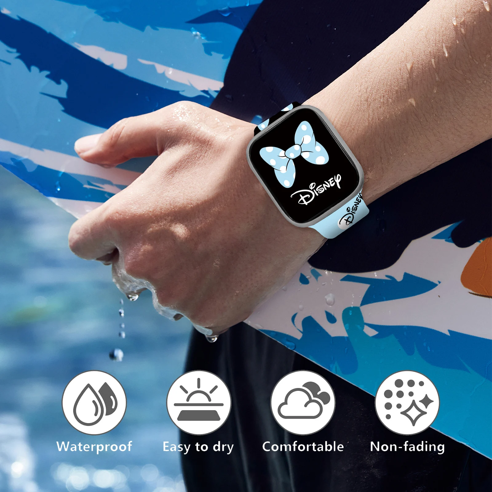 Disney Classics Printed Strap for Apple Watch 9 8 7 SE 6 Silicone Sport Band Replaceable Bracelet for iWatch 45mm 44mm 42mm 41mm