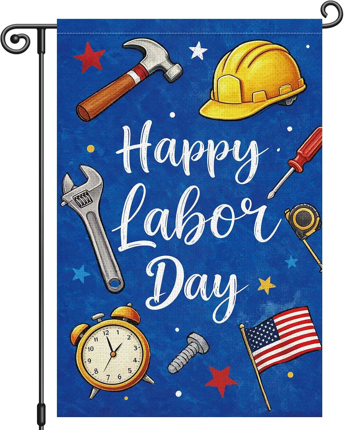 Louise Maelys Happy Labor Day Garden Flag 12x18 Double Sided, Burlap Small Patriotic Tools Hard Hat Garden Yard House Flags  yyi