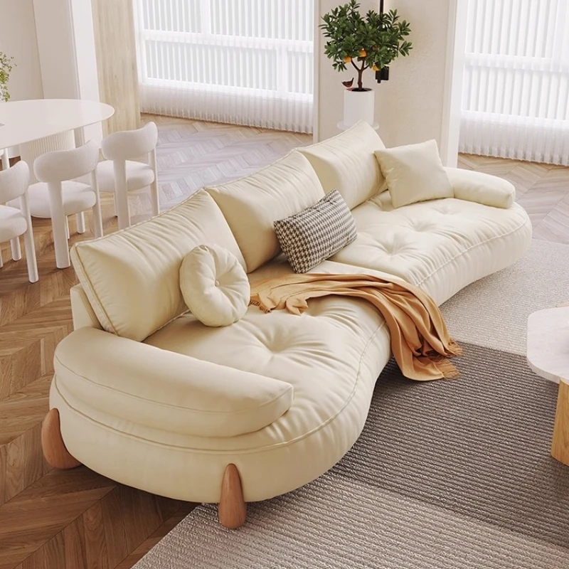 

Log sofa living room straight row small apartment cat scratching fabric curved sofa