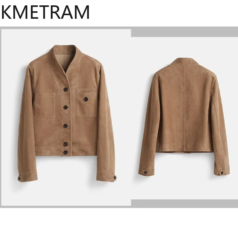 KMETRAM Women‘s Genuine Leather Jacket Crop Leather Coat Crossbreed Sheep Suede Jackets of Woman Slim Fit Outerwear 2026 Spring
