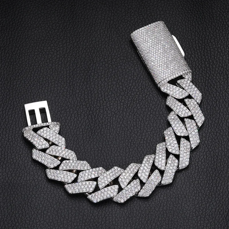 

Hiphop 23mm Iced 5A Zircon Cuban Chain Bracelet Men Jewelry Bling Cubic Zirconia Link Bracelets Bangle Plated White Gold Gift