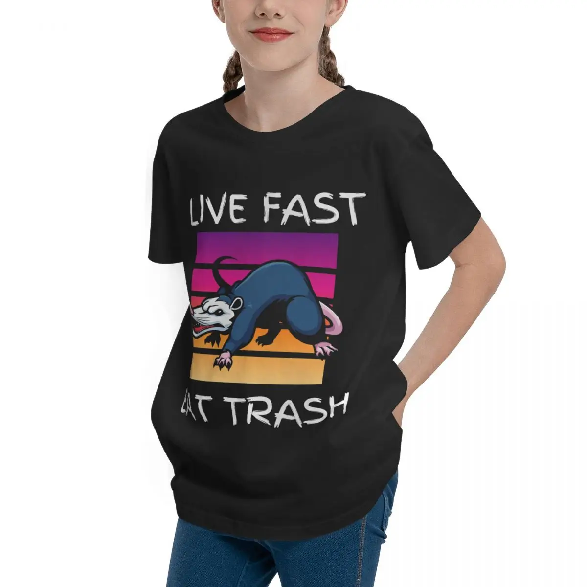 Fresh Live Fast Eat Trash Possum Opossum Classic Teeanger Basic Short Sleeve T-Shirt Top tee High grade Travel Humor Graphic