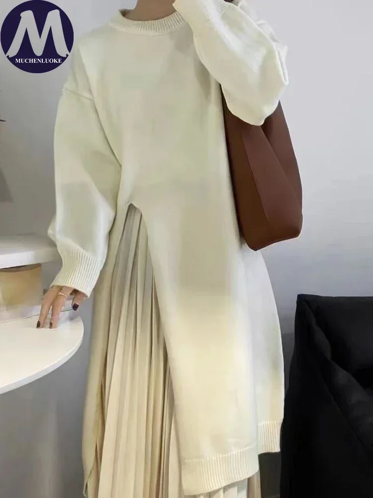 سترات نسائية متماسكة أنيقة وجميلة برقبة دائرية، بلوفرات فضفاضة غير رسمية، ملابس نسائية، موضة جديدة، خريف، شتاء