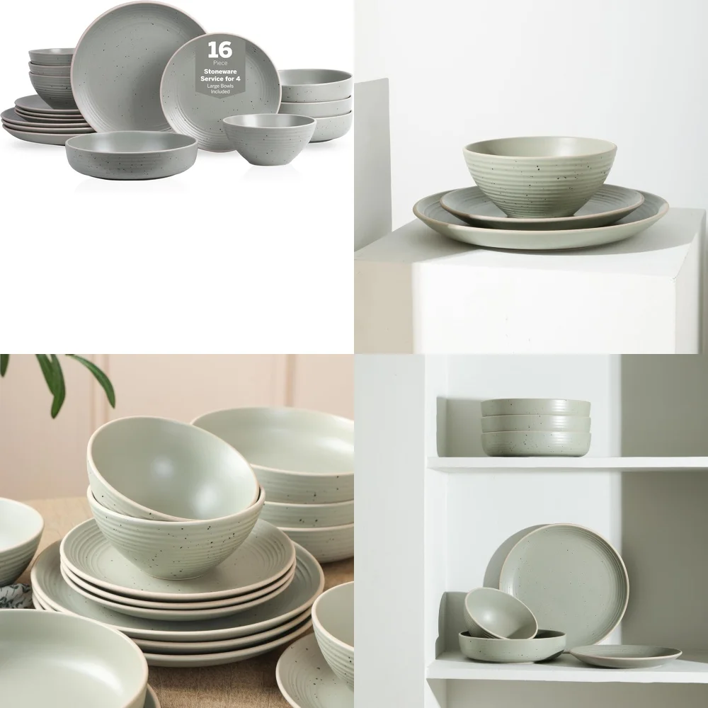 

Набор керамической посуды, набор современной керамической посуды из 16 предметов, круглые тарелки и миски для повседневного использования