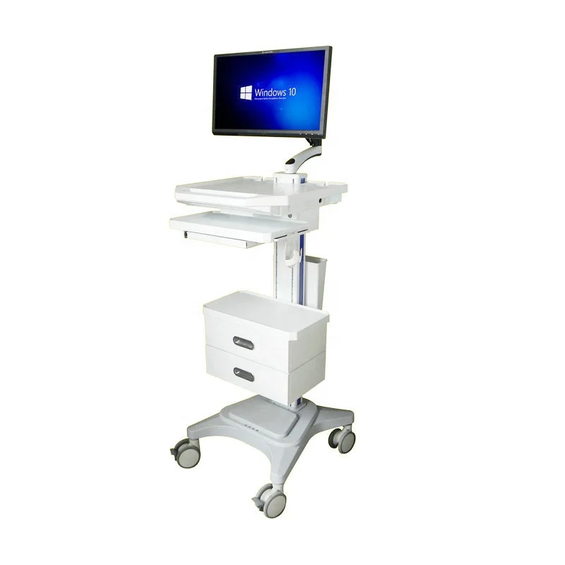 All In One Height Adjustable Workstation Mobile Rolling Laptop Computer Cart Trolley For Hospital Use