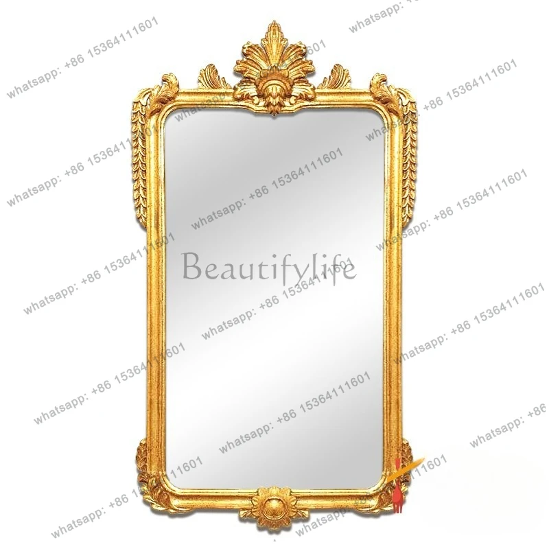 European retro carved gold foil square vanity mirror light luxury art wall hanging gold French bathroom mirror