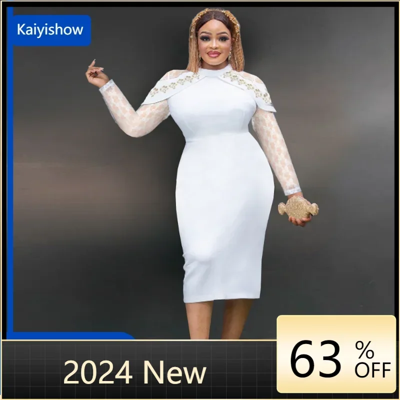Vestidos africanos para mujer diseño blanco Dashiki encaje Abaya vendaje Midi Bazin bata Vintage vestidos África Sexy vestido de fiesta para mujer