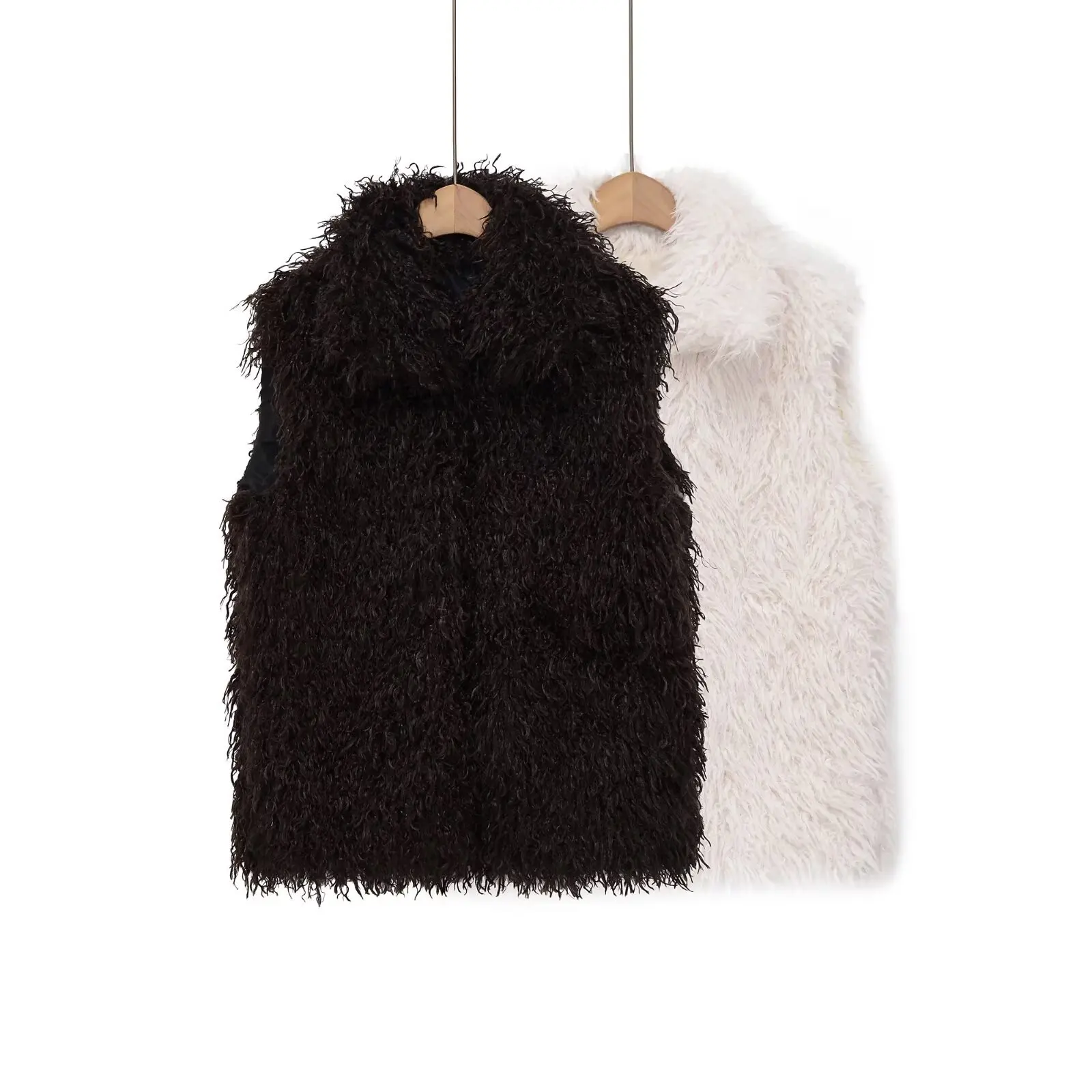 

2025 Women Winter Artificial Fur Vest Lapel Collar Cruly Long Hair Sleeveless Imitation Fur Coat Slouchy Female Eco Fur Jacket