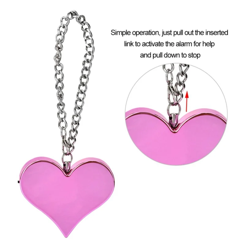130DB Heart Shape Personal Security Alarm Keychain Emergency Self Defense Siren (Pink)