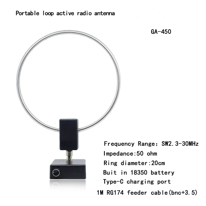 

GA-450 GA450 Loop Antenna SDR Short Medium Wave Radio Antenna SW 2.30-30 MHz MW 522-1710 KHz Standard Type-c Charging Port