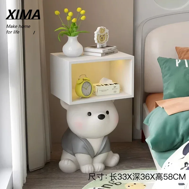 

Cartoon Bear Statue Nightstand Children's Room Bedside Storage Cabinet Creative Bedroom Furniture Bedside Table Home Accessories