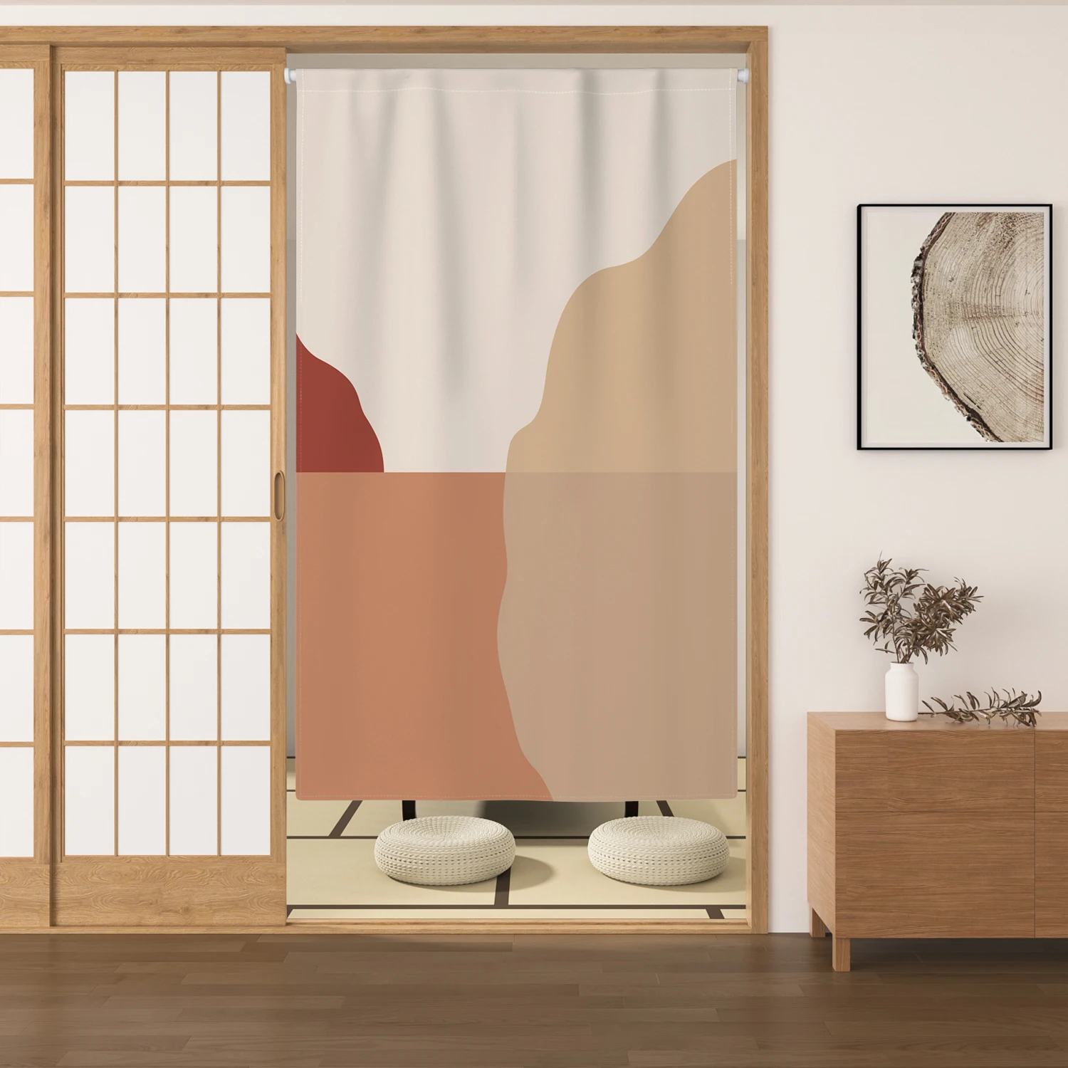 Rideaux de porte Noren Style Boho, soleil arc-en-ciel, motif géométrique abstrait, en lin, pour entrée de cuisine, demi-rideaux monobloc