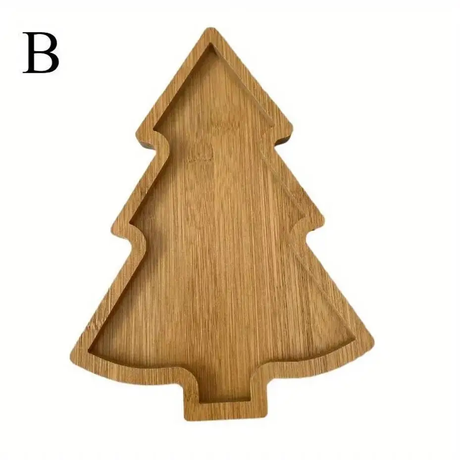 1 Pcs Christmas Tree Wooden Storage Tray Desktop Multi Grid Dried Fruit Snack Candy Tray Home Christmas Decoration Storage Tray