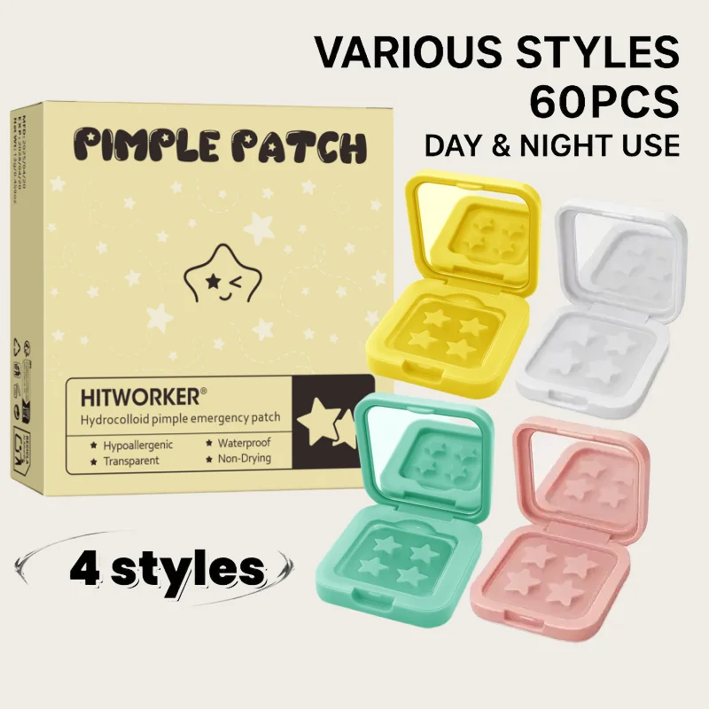 60pcs Star-Shaped Acne Patches - Mirror Set Multiple Sizes Deep-Cleansing Concealing Patches Suitable for All Skin Types